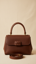 Cognac Structured Top Handle Bag