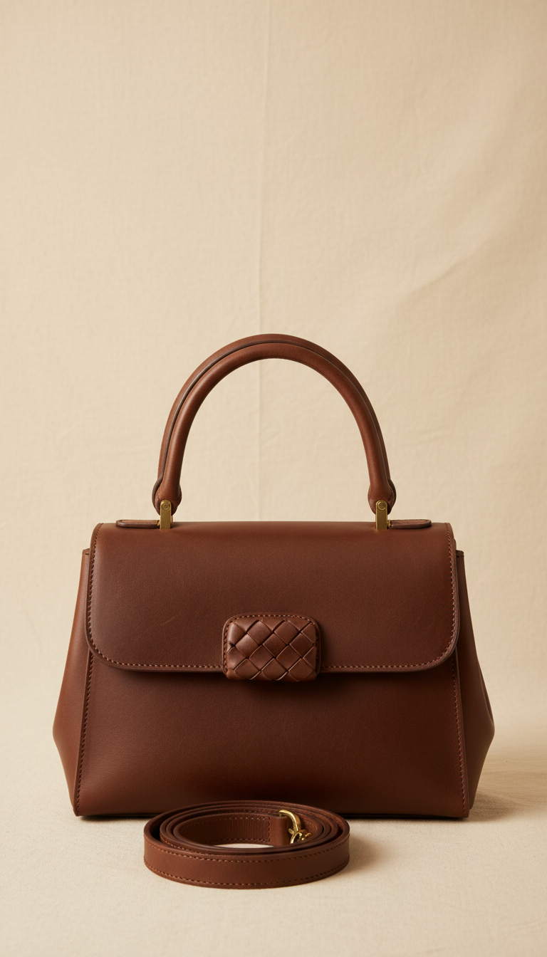 Cognac Structured Top Handle Bag